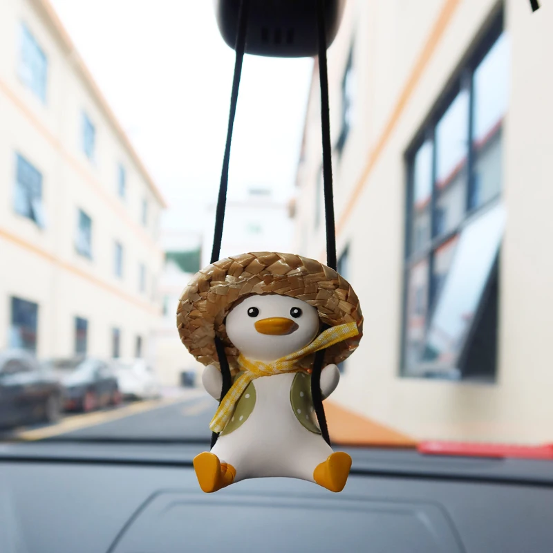 Gypsum Anime Car Accessories Straw Hat Duck Pendant Auto Rearview Mirror Ornaments Birthday Gift Auto Decoraction Car Fragrance