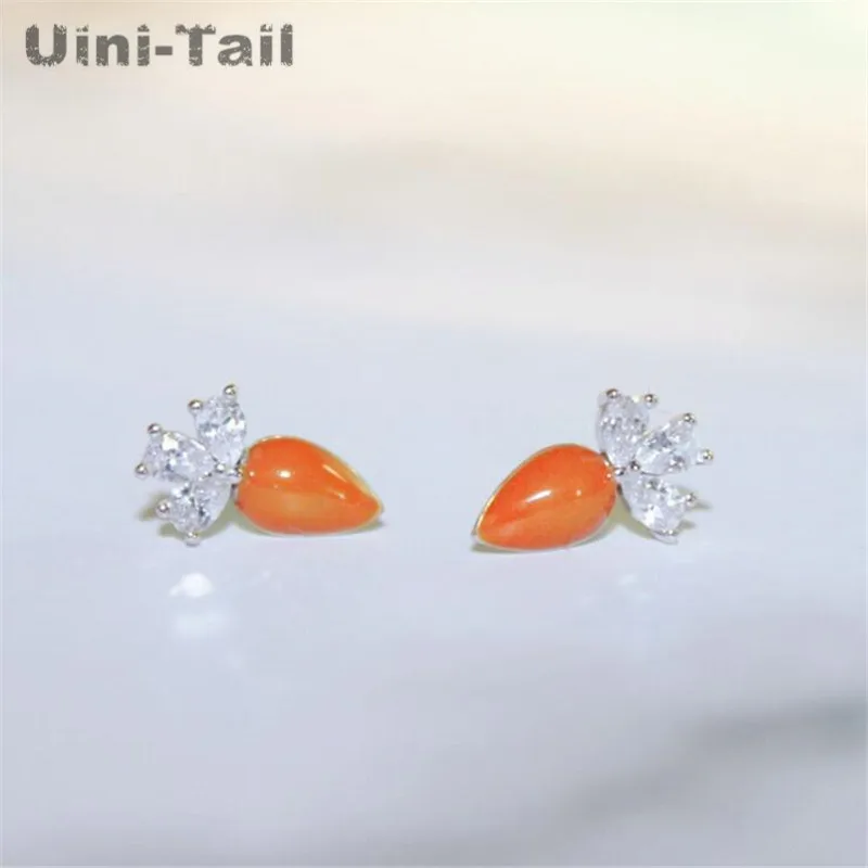 Uini-Tail hot new 925 Tibetan silver simple small fresh carrot earrings personality sweet and lovely micro inlay jewelry ED513