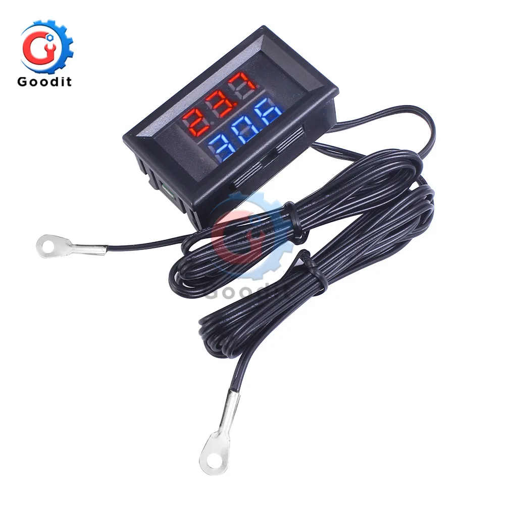 DC 4V-28V Mini Dual Display LED Digital Temperature Controller Temperature Sensor Thermometer Tester control + NTC Metal Probe