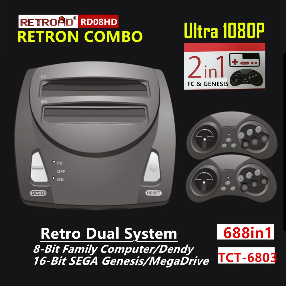 Retron Combo Newest 1080P 8bit FC/ Dendy+16Bit SEGA MD Genesis  Retro Dual Console,Compatible with FC and MD game card insertion