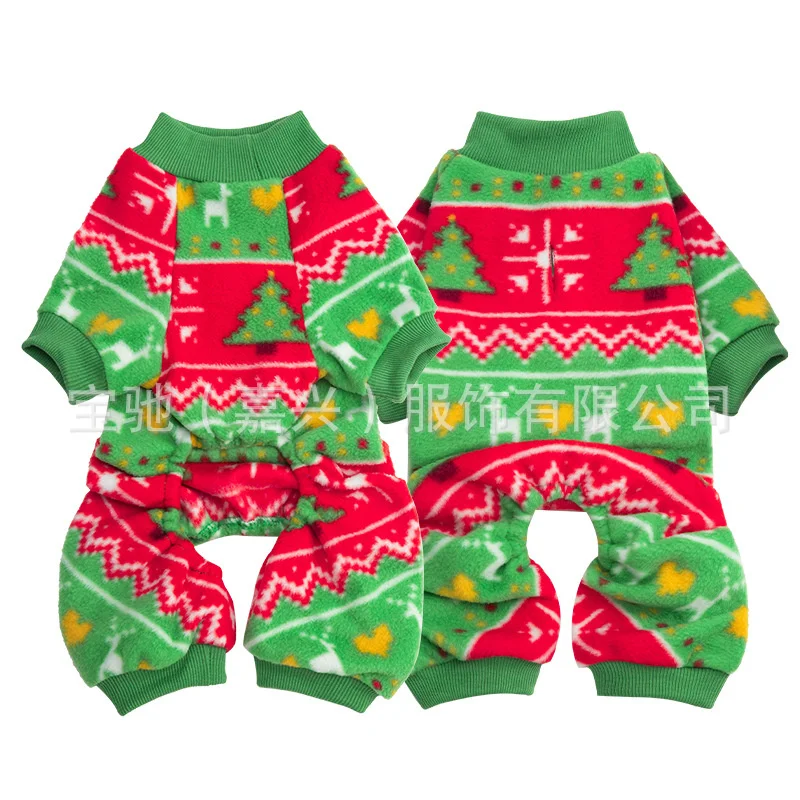 New dog pajamas winter warm Christmas pet four legged pajamas elk printed dog home clothes