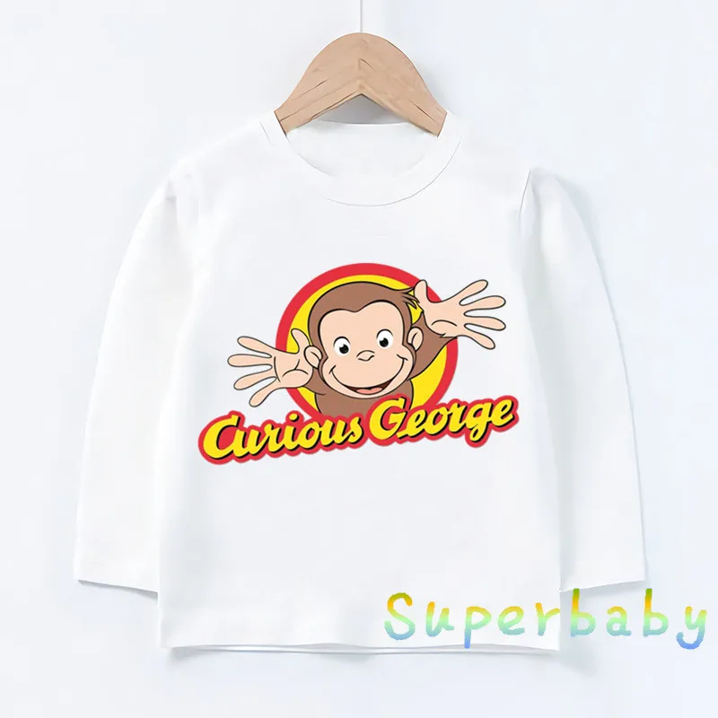 Children Curious George Monkey Print T shirt Baby Boys Girls Cartoon Funny Tops Kids Long Sleeve T-shirt,LKP5266