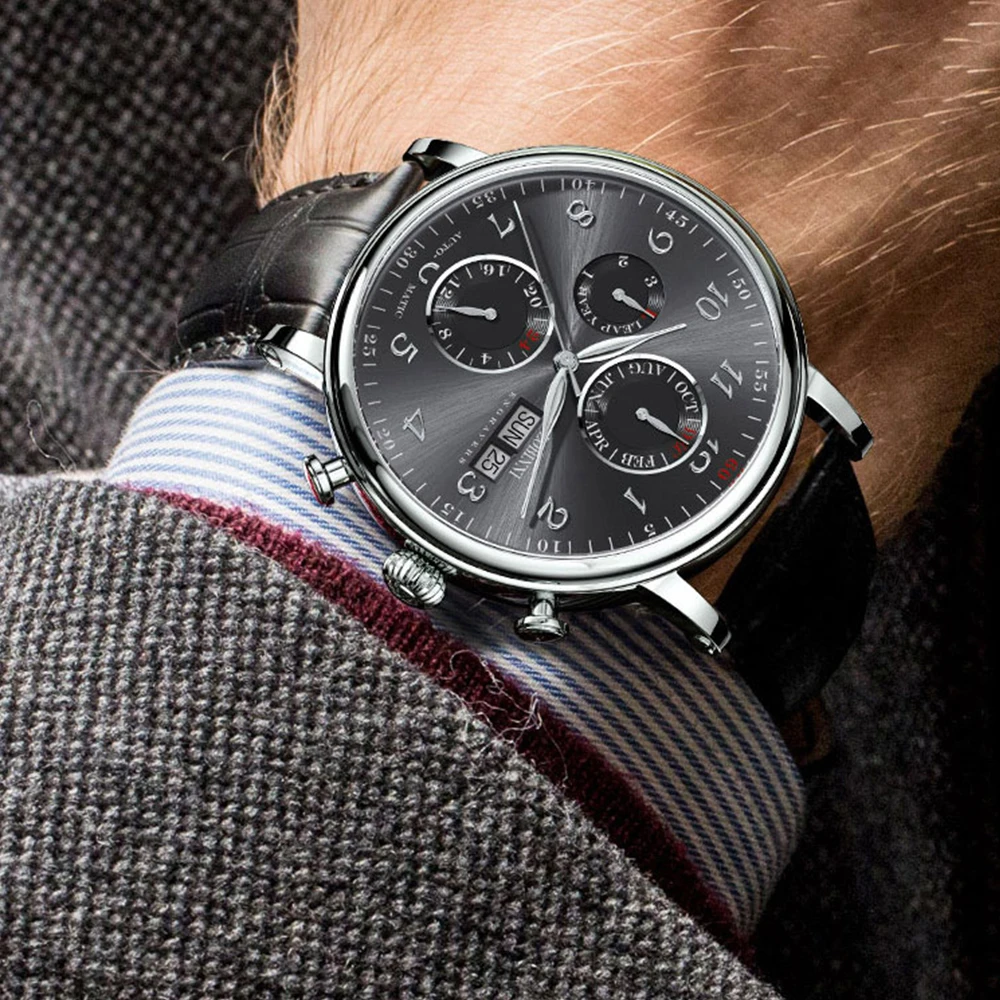 LOBINNI Luxury Mechanical Gear Watch Men gift Seagull Movement Automatic Black Self Winder Sapphire Watch Brand Men Metal Bezel