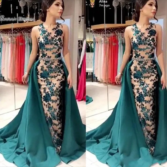 Robe de Soirée de Forme Sirène Verte avec Jupe Arabe, Tenue de Bal de Dubaï, de Haute Qualité, avec des Appliques Formelles, Quelle que soit la Tenue Éducative, 2024