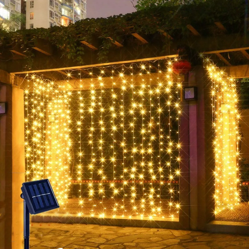 Christmas Decoration 3MX2M Solar Powered Fairy String Lights Outdoor Waterproof Garland LED Curtain for Wedding New Year Party