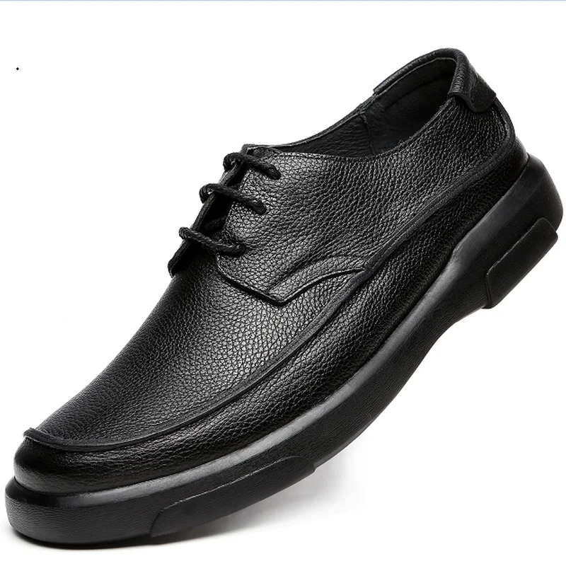 

British Fashion Men Casual Leather Shoes Thick Bottomed Lace-up Business Shoes England Driving Moccasin Men Wear-Resistant Flats