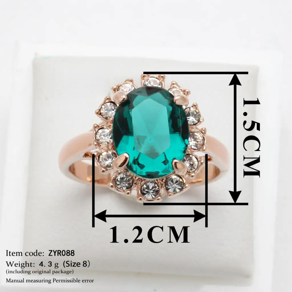 Green Rhinestone Green Ring Rose Gold Color Crystal Fashion Crystal Anniversary Jewelry For Women anel DFR088