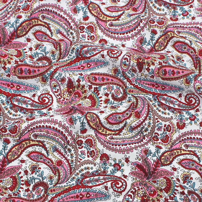 Retro Ethnic Style Paisley Thin Pure Cotton Poplin Printed Fabric Muslin Quilting Clothes Patchwork Per Meters