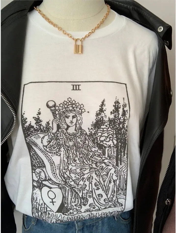 sunfiz YF The Empress Tarot Card T shirt Major Arcana Fortune Telling Occult T Shirt Casual O-neck Casual For Woman Cotton Tee