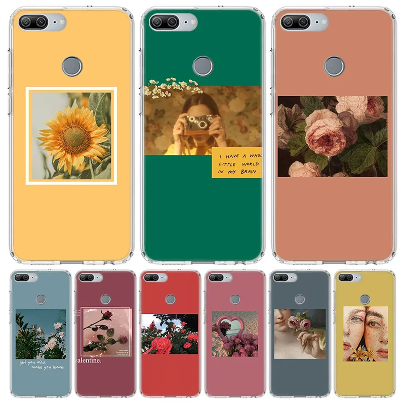 Great Aesthetic art Pink Yellow Sunflower Rose Soft Phone Case For Huawei Honor 10 Lite 9 20 8S 8X 9X Y5 Y6 Y7 Y9S P Smart Z