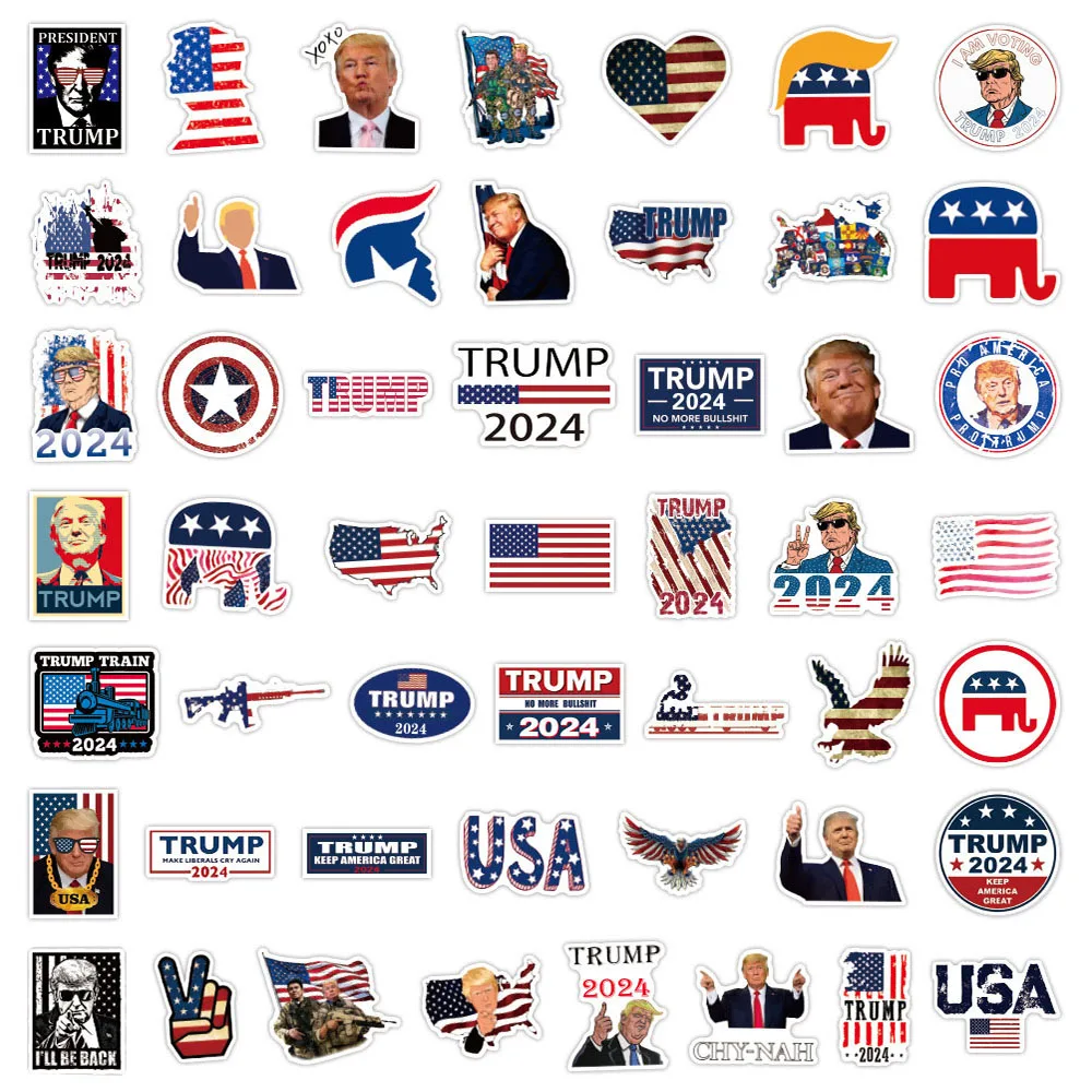 10/30/50/100PCS Cool Trump 2024 adesivi impermeabili Skateboard moto Laptop chitarra telefono auto Graffiti decalcomania Kid Sticker Toy