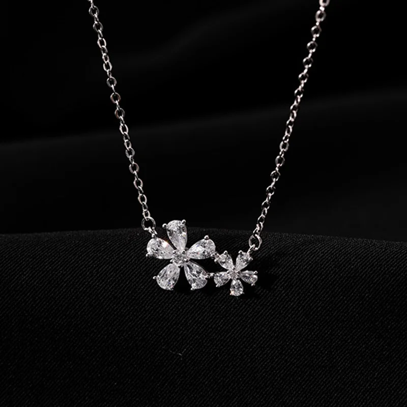 Korean Girls Choker Silver Color Round Flower Star Bar Pendant Necklace for Women Wedding Zircon Jewelry Cute Clavicle Chain