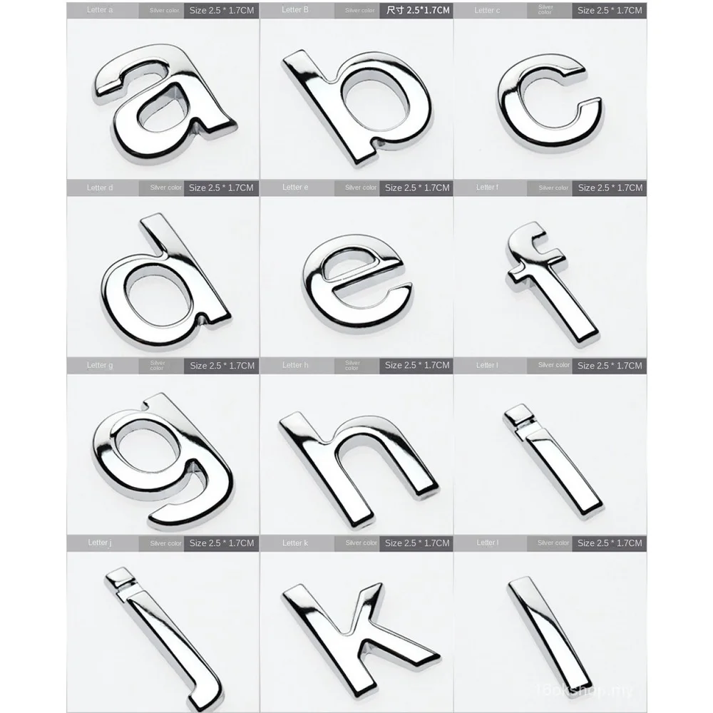 1PCS 3D Car Decals 25mm Metal Diy Lower Case Chrome Numbers And Letters Stickers Exterio Small Alphabet Customize For Motorcycle