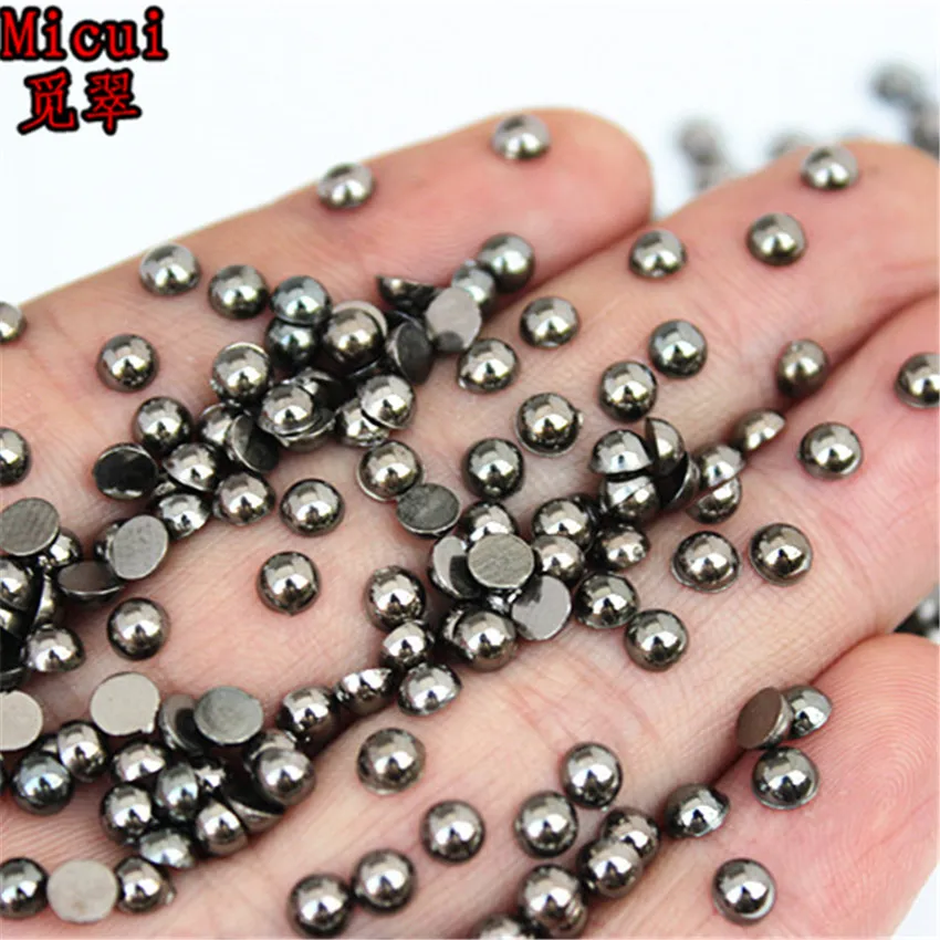 Micui 3 /4/ 6mm Ancient Silver Imitation Pearl Half Round Beads Rhinestone Applique Flatback Crystal DIY Scrapbook MC202