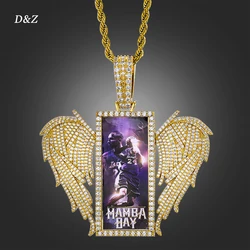 D&Z Custom Photo Pendant With Angel Wing Engrave Supportable Iced Out Cubic Zircon Hip Hop Custom Jewelry With 20Inch Rope Chain