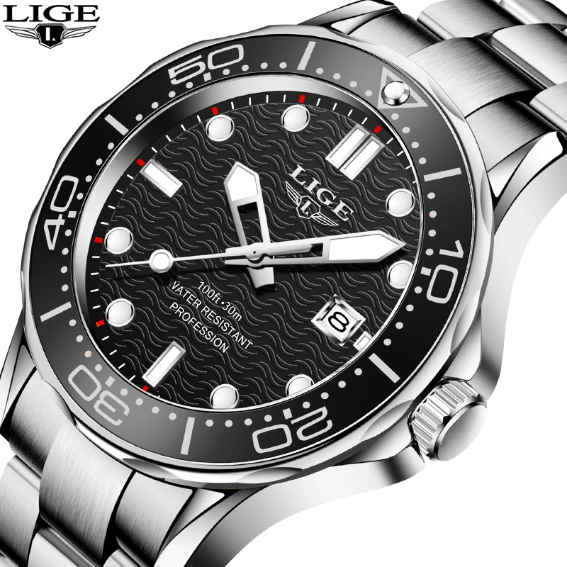 2024 LIGE New Waterproof Watch Men Top Brand Luxury Stainless Steel Men Watch Fashion Casual Sport Men Quartz Date Wristwatches