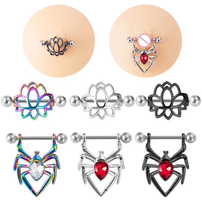 1Pair Stainless Steel Nipple Piercing Bar Crystal Women Breast Piercing Jewelry Heart Sexy Nipple Rings Shield Cover Barbell 14G