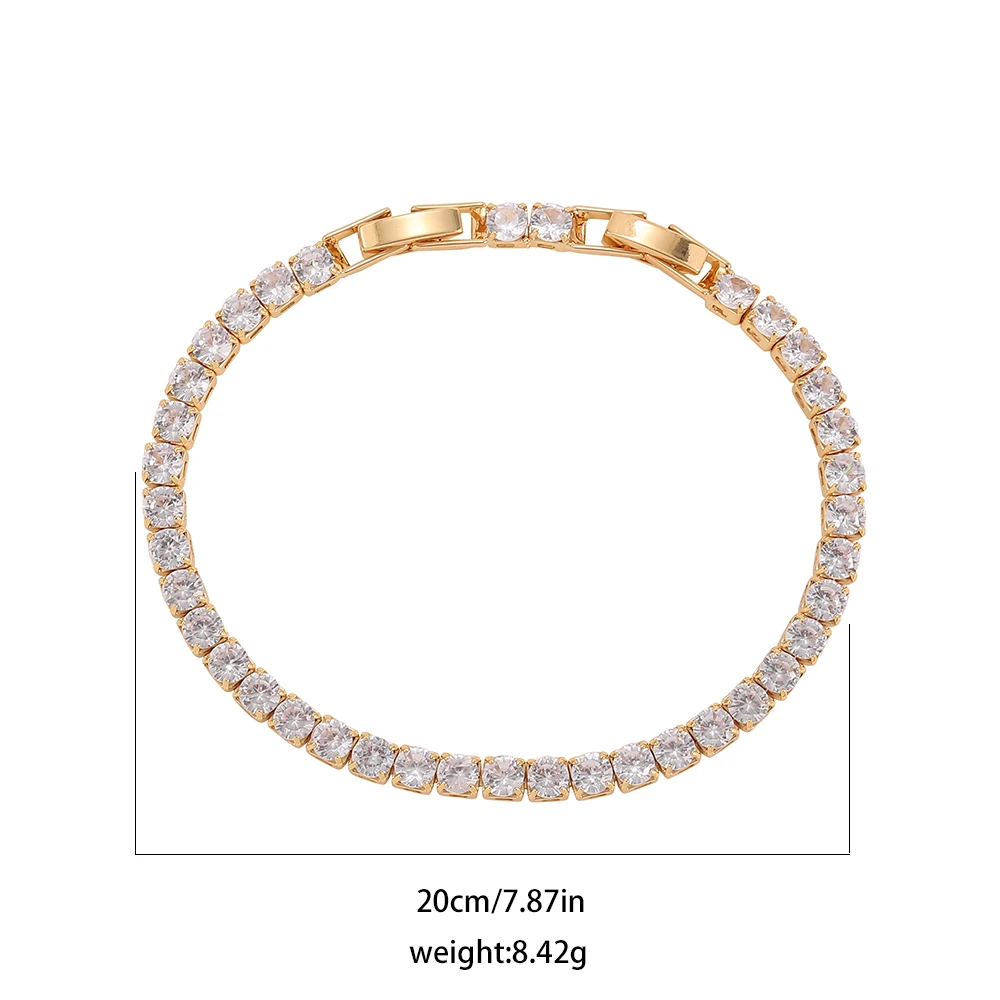 New AAA Cubic Zirconia Stone Tennis Bracelets Gold Color Stainless Steel Metal Chain Bracelet for Women Punk Hip Hop Jewelry