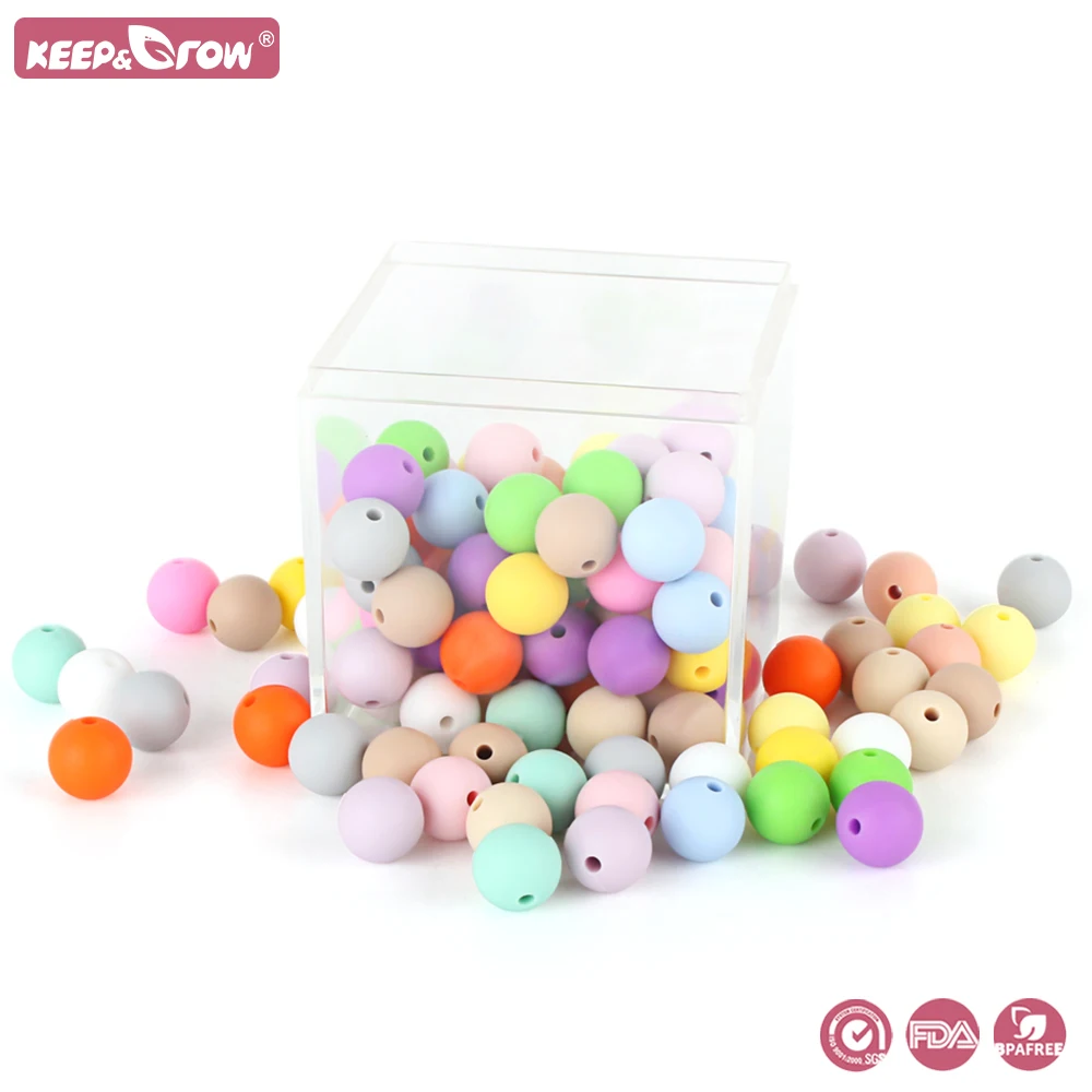 Keep&Grow 100Pcs Round 12MM Silicone Beads Chewable Teething Toys Nursing Pacifier Chain Bracelet BPA Free Baby Teething Beads