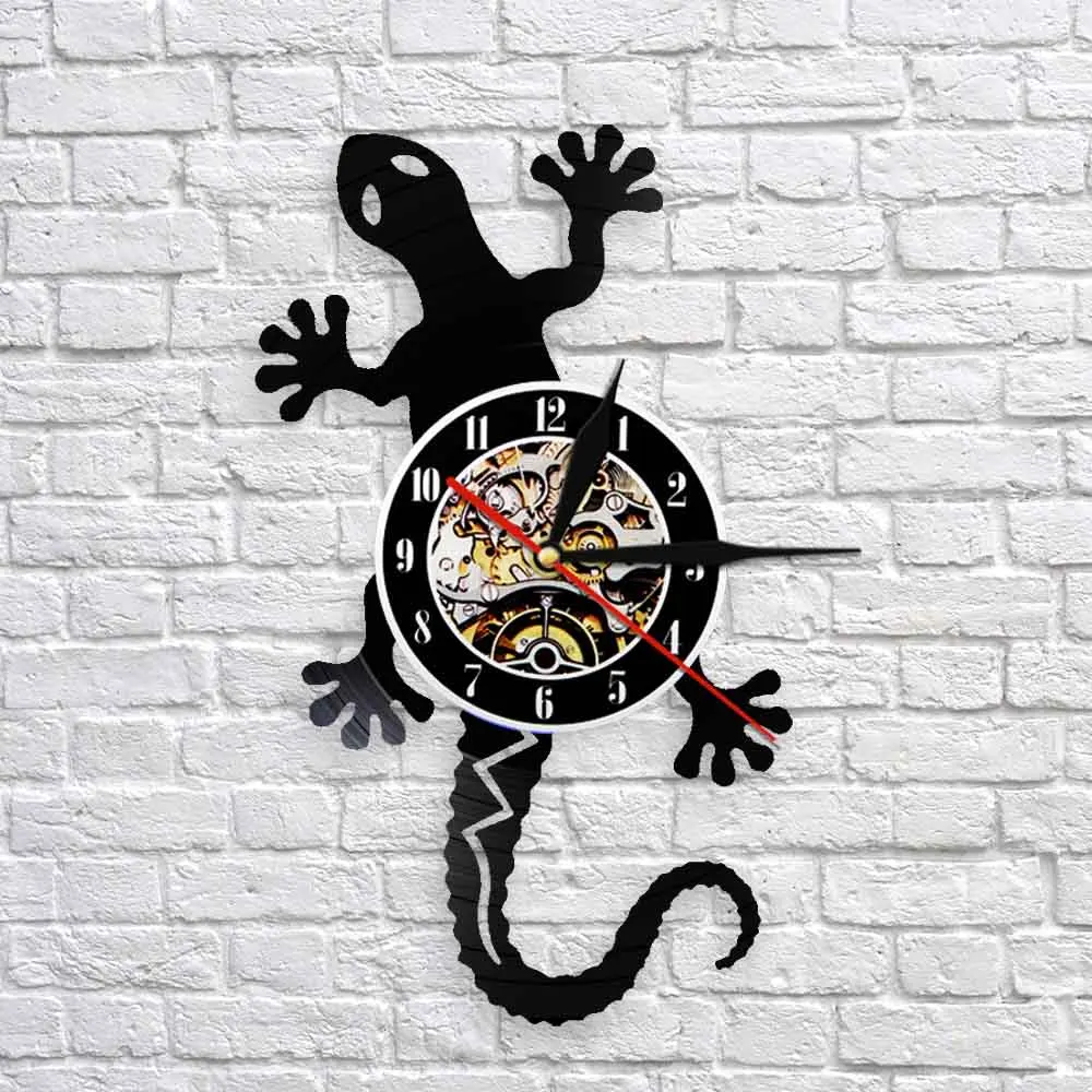 Safari Gecko Wildlife Animal Vinyl Record Wall Clock Antique Nature Art Zoology Lizard Wall Clock Vintage Wall Decor Boys Gift