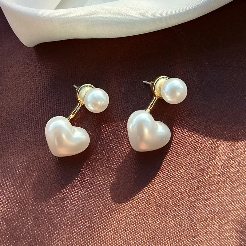 S925 Silver Needle Simple Little Love Imitation Pearl Girl Net Red Temperament Earrings Student Gift Jewelry Earrings For Women