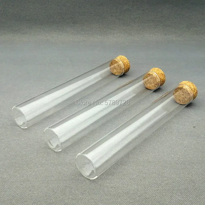 12pcs/lot 30x200mm clear Glass Flat bottom test tube with cork stopper,Lab Thickened glass reaction vessel with flat mouth