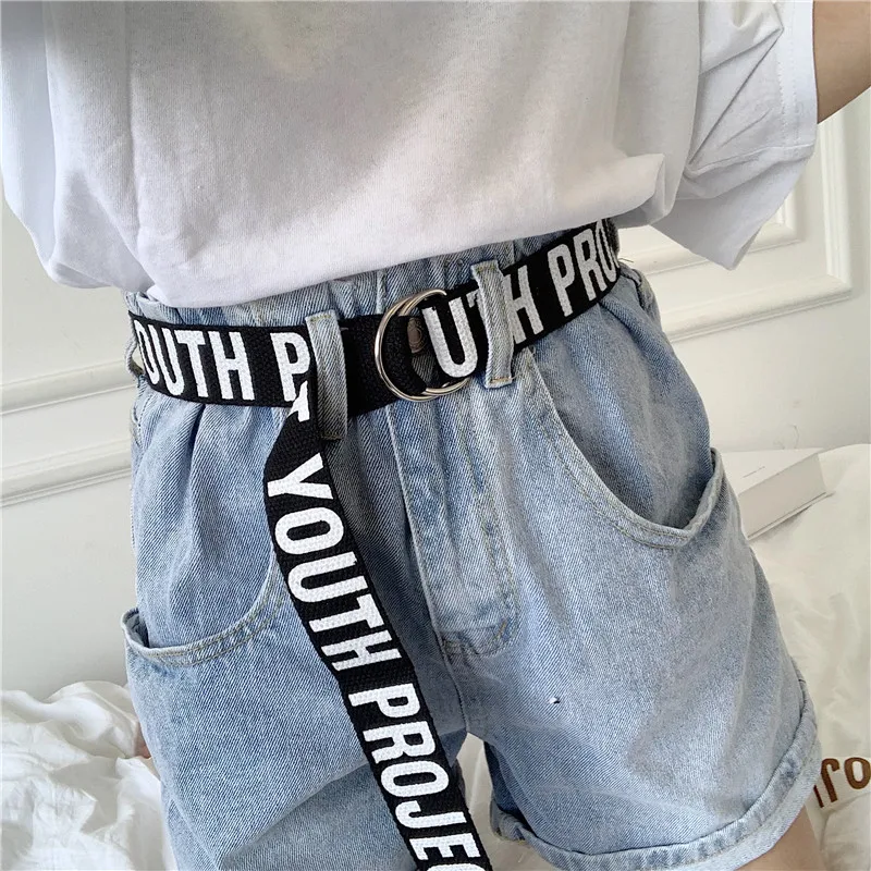 66 Styles Casual Canvas Unisex Belt Women Men Letter Printed Long Waist Strap Black White Harajuku Trouser Female Teenager Belts