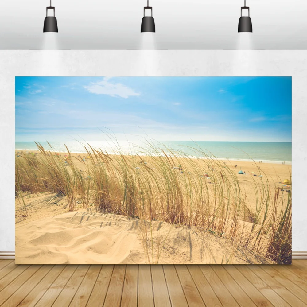 Laeacco Beach Straw Blue Sky Photography Background Natural Scene Baby Child Portrait Photocall Poster Backdrop For Photo Studio