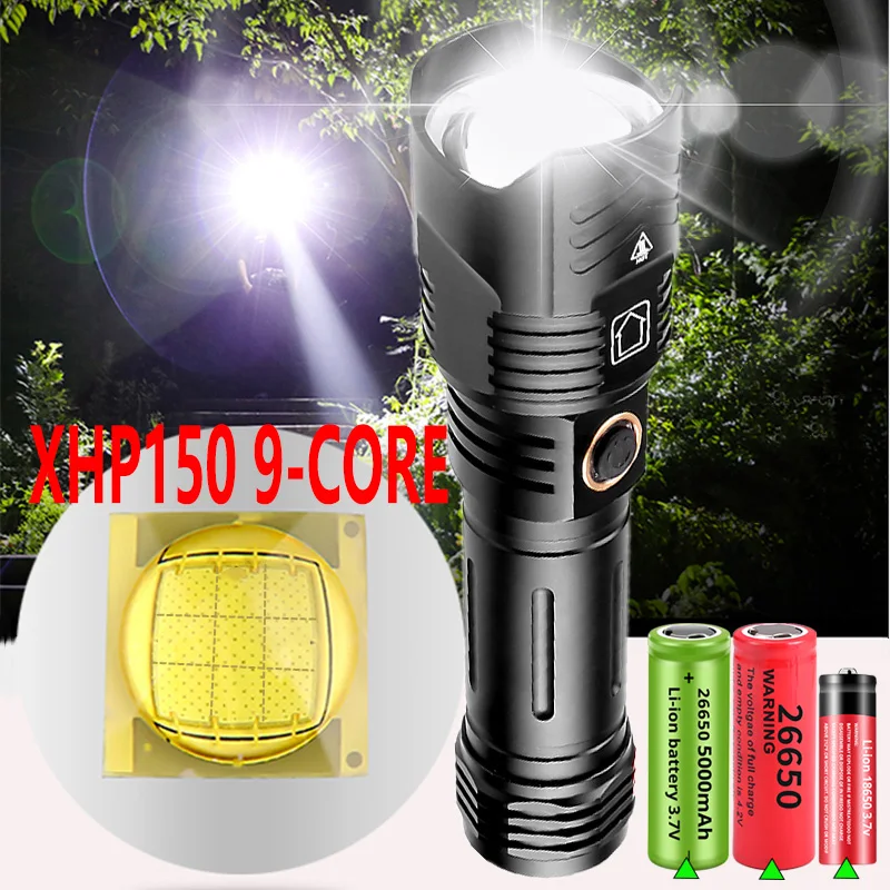 10000000LM XHP160 Powerful LED Flashlight USB Rechargeble Zoom Lantern Torch IPX66 Waterproof Tactical Flash Light for Camping