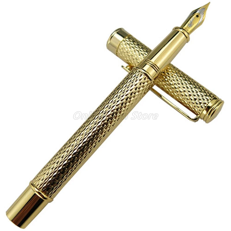 Crocodile 218 Metal Gold/Silver Mesh Barrel Clip Medium Nib Fountain Pen Office School Writing Gift Pen Accessory