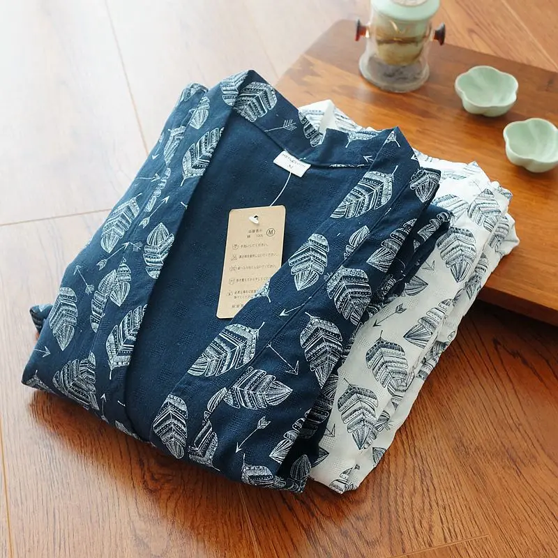 Oversize estilo japonês kimono cardigan conjunto de roupa de dormir masculina roupão de algodão confortável casa terno robe sleepwear diário casual