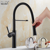 Deck Mounted Pull Down Kitchen Faucet Brush Nickel Hot Cold Water Crane Mixer Kitchen Sink Faucets with Rubber Design ELK9112