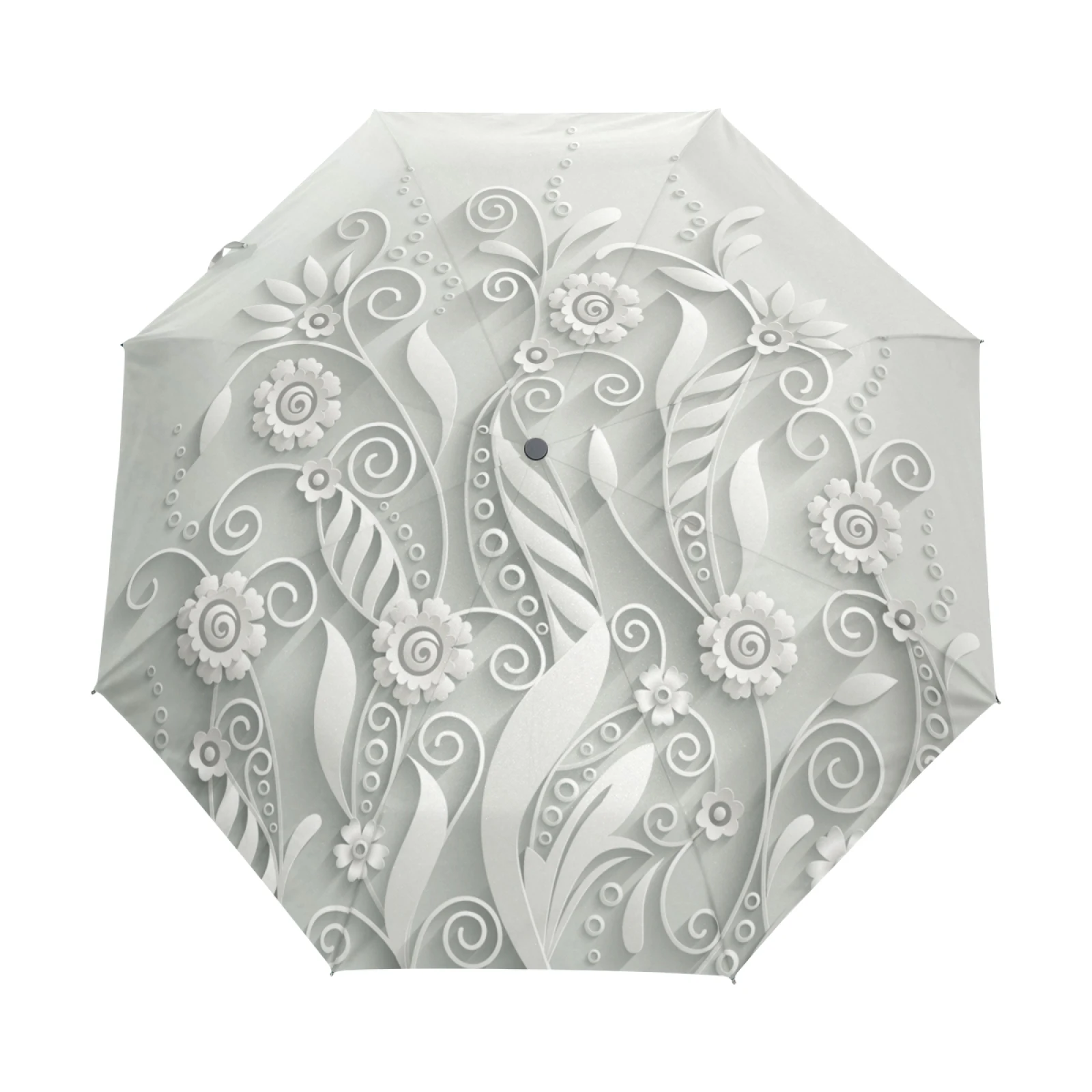 New Arrival 3D Floral Print Women\'s Automatic Umbrella Three Folding Rain Sun Protection Umbrella Outdoor Anti UV Guarda Chuva