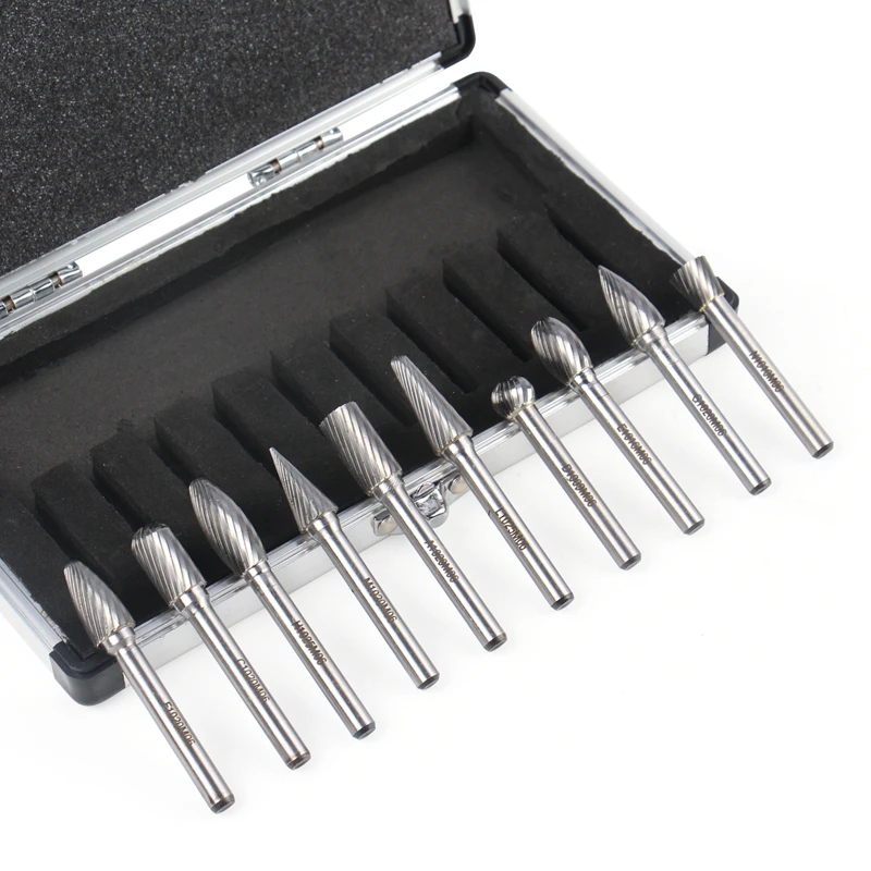 HEDA 10PCS/SET 6 mm shank carbide rotary burr set file set for metalworking woodworking milling cutter engraving