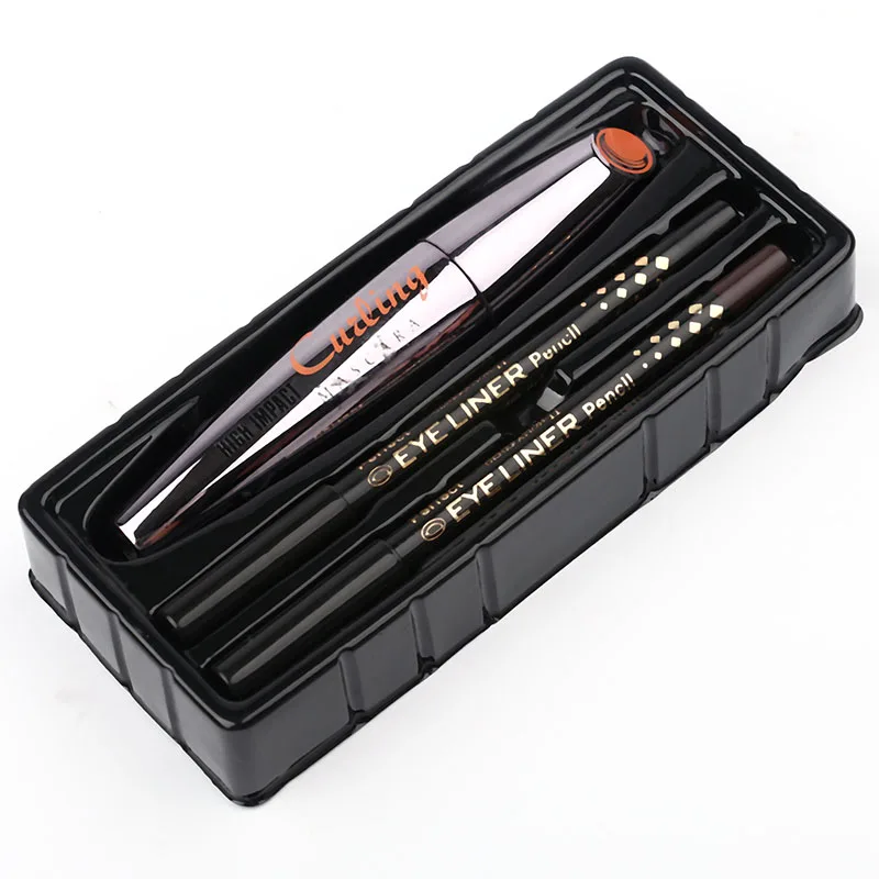 3PCS/Set Professional Makeup Kit Waterproof 3D Mascara Black & Brown Eye Liner Thick Lengthening Eye Lashes Cosmetics TSLM1