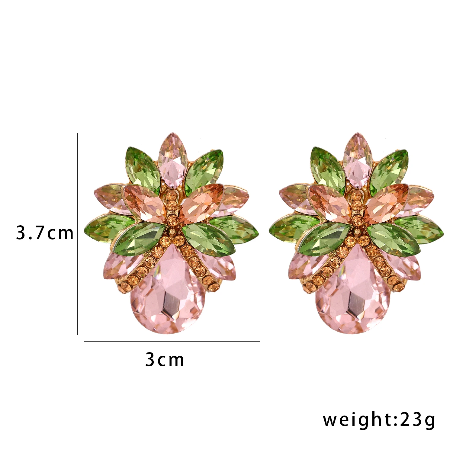 New Original Design Pineapple Shaped Earrings Fashion Vintage Black Pink Colorful Crystal Stud Earrings Women Jewelry 2024 Trend