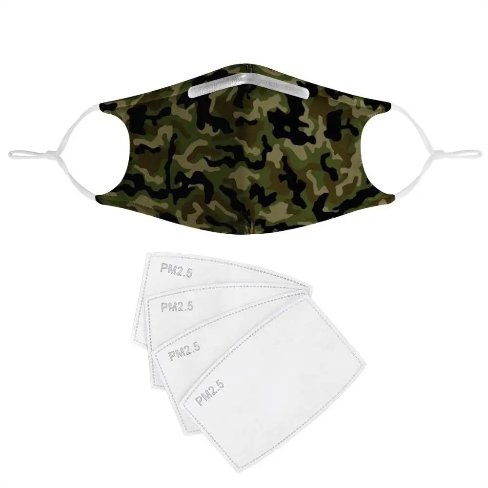 Popolare Camouflage Custom pattern maschere antigas inserto in carbonio donna uomo maschere antipolvere maschera lavabile maschera facciale riutilizzabile 4 filtri