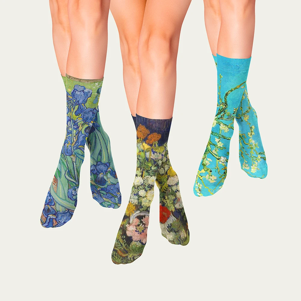 Van Gogh Oil Painting Retro Socks Fashion Ladies Colorful Harajuku Mona Lisa Sunflower Street Hip Hop Cool Casual Cotton Socks