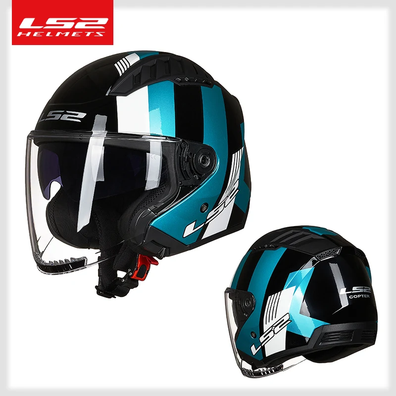 Originele LS2 Copter Retro Moto Rcycle Helm Met Dual Lens Scooter Man Vrouwen Vintage Capacete Ls2 Of600 Open Gezicht Casco moto