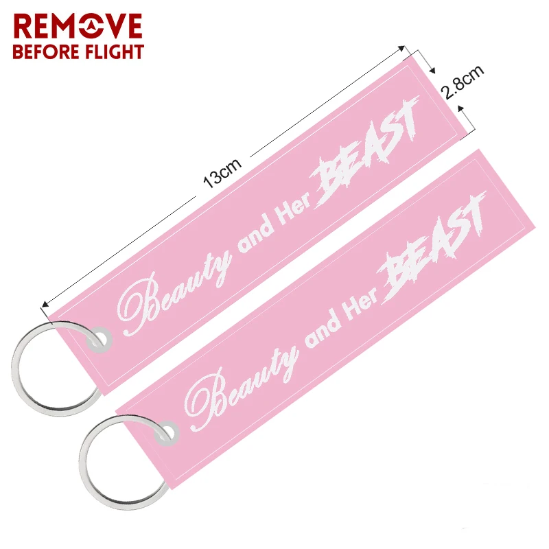 Motorcycle Keychain Jewelry Embroidery Beauty and Her Beast Car Key Ring Chain for Women Gifts Luggage Tags Pink Key Chians