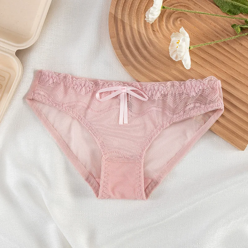 New Women\'s Underwear Sexy Lace Panties Fashion Hollow Out Comfort Briefs Low Waist Seamless Bow Underpants Female Lingerie