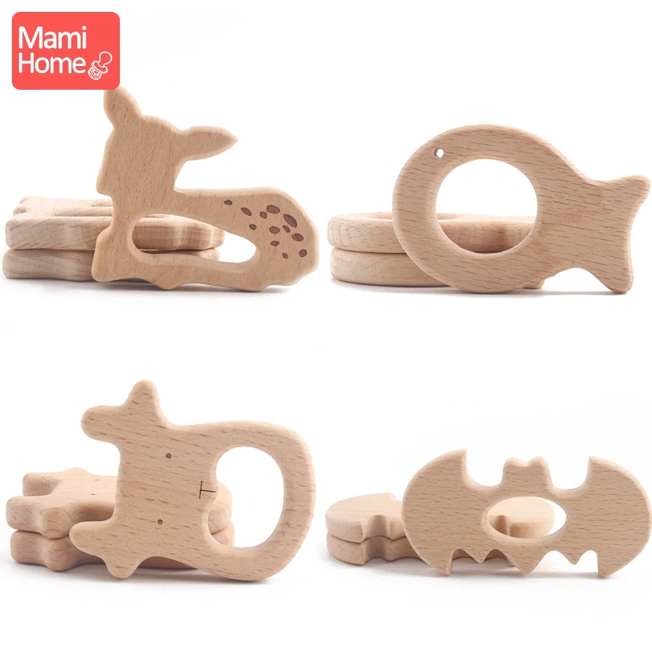 20pc Baby Wooden Teether Animal Beech Pacifier Pendant BPA Free Wood Teeth Blank Rodent Teether Toy Nursing Gift Children's Good