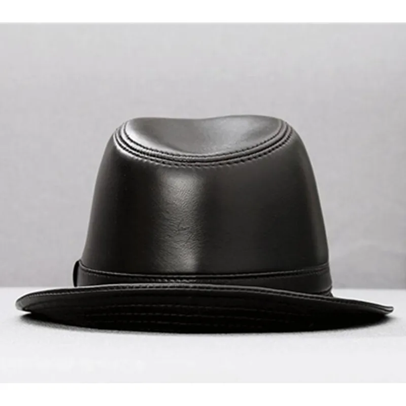 XdanqinX Autumn Men\'s Genuine Leather Hat Sheepskin Leather Fedoras gorras Jazz Hats Fashion Trend Brands Leather Caps For Men