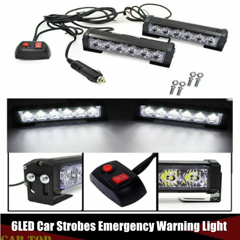 Strobe Lights Auto Dash Police Warning Flash Light 2x 6LED Car Emergency Trunk Warning Lamps Hazard Flash LED Strobe Light Car