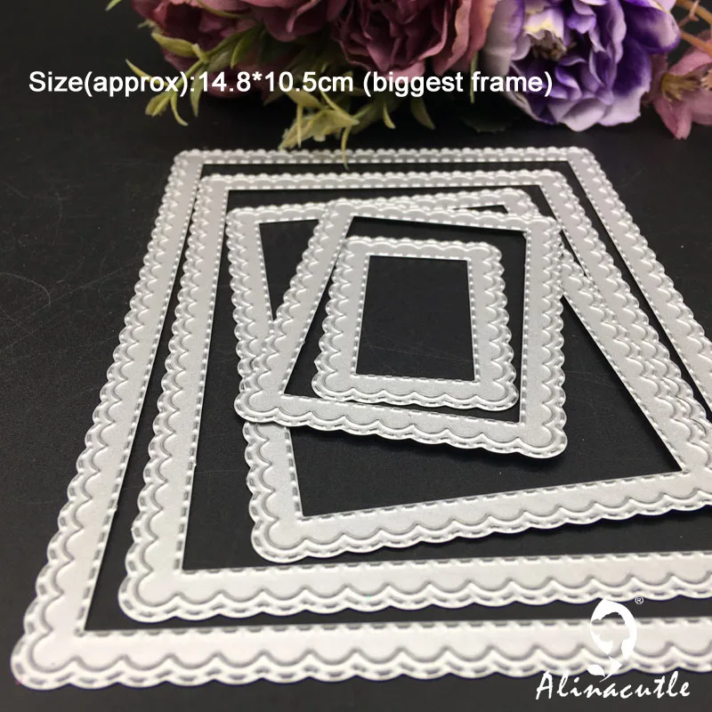 Alinacutle Metal Cutting Die Cut Rectangle Nesting Frame Scallop Border Scrapbook Paper Craft Card Album Punch Art Cutter