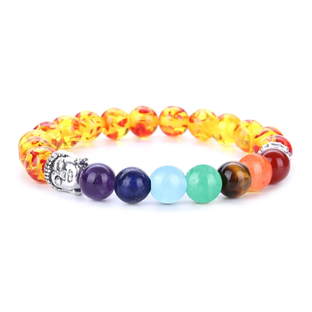 Natural Stone 8mm Green Aventurine Tiger Eye Lapis Lazuli Yoga Bracelet Buddha Head Energy Lava Stone Beaded Bracelet Woman Gift