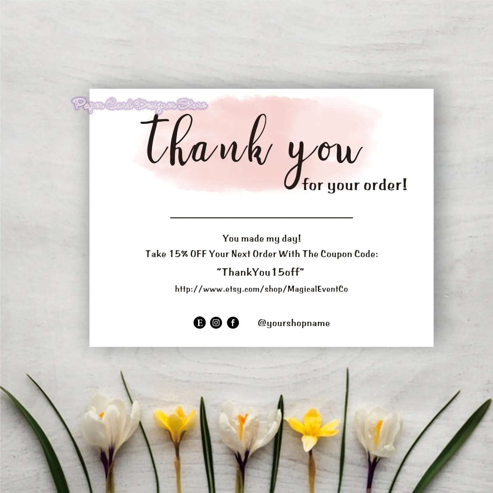 Custom Business Thank You Insert Card, Rose Gold Customer Thank You Card, Customer Thank You Note, Package Insert Card Printable