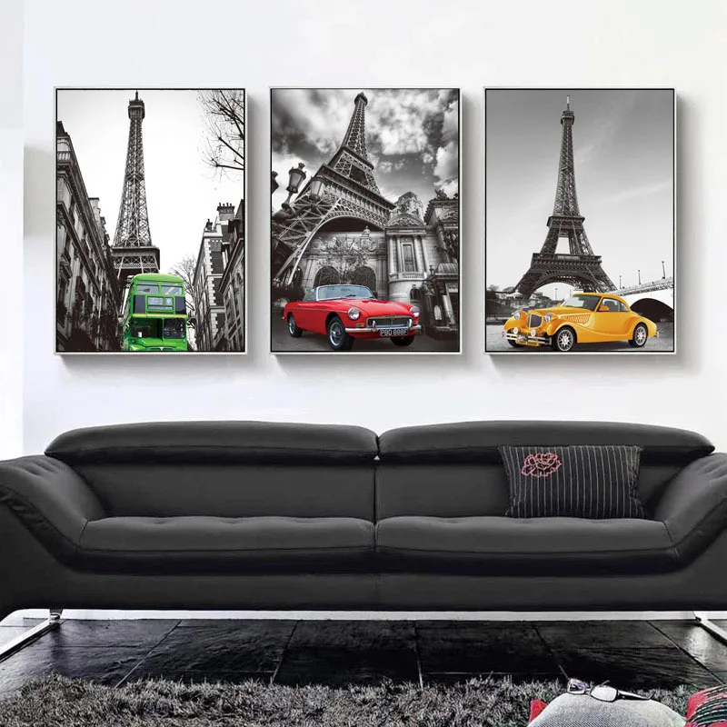 Modern Classic Scenery Black And White Red London Bus Canvas Art Print Painting Posters Wall Picture For Living Room Home Décor