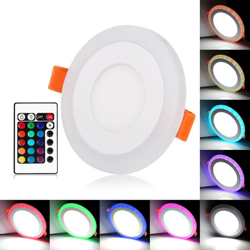 Okrągłe/kwadratowe ściemnianie RGB LED typu Downlight + pilot 6w/9w/16w/24W wpuszczane LED oświetlenie panelowe sufitowe AC85-265V + sterownik