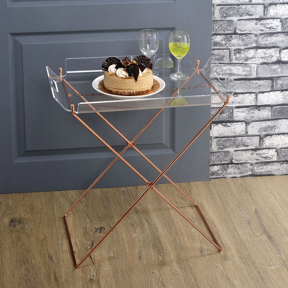 22x16x22Inch Cercie Tray Table In Clear Acrylic&Copper with X-Shaped Leg[US-W]